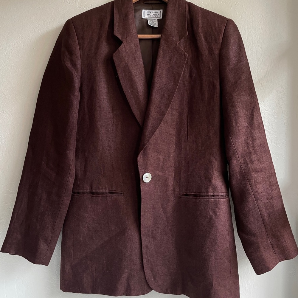 Linen Blazer Jacket in Chocolate Brown